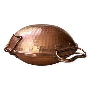 Hammered Copper Covered Pan with Handles - Copper Cookware
